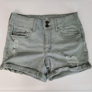 SO Olive Double Button Distressed Midi Length Summer Denim Shorts